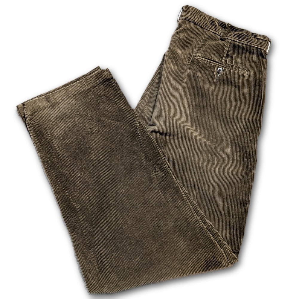 Polo Ralph Lauren Mens 38x32 Andrew Pant Brown Corduroy Pleated Classic Trousers